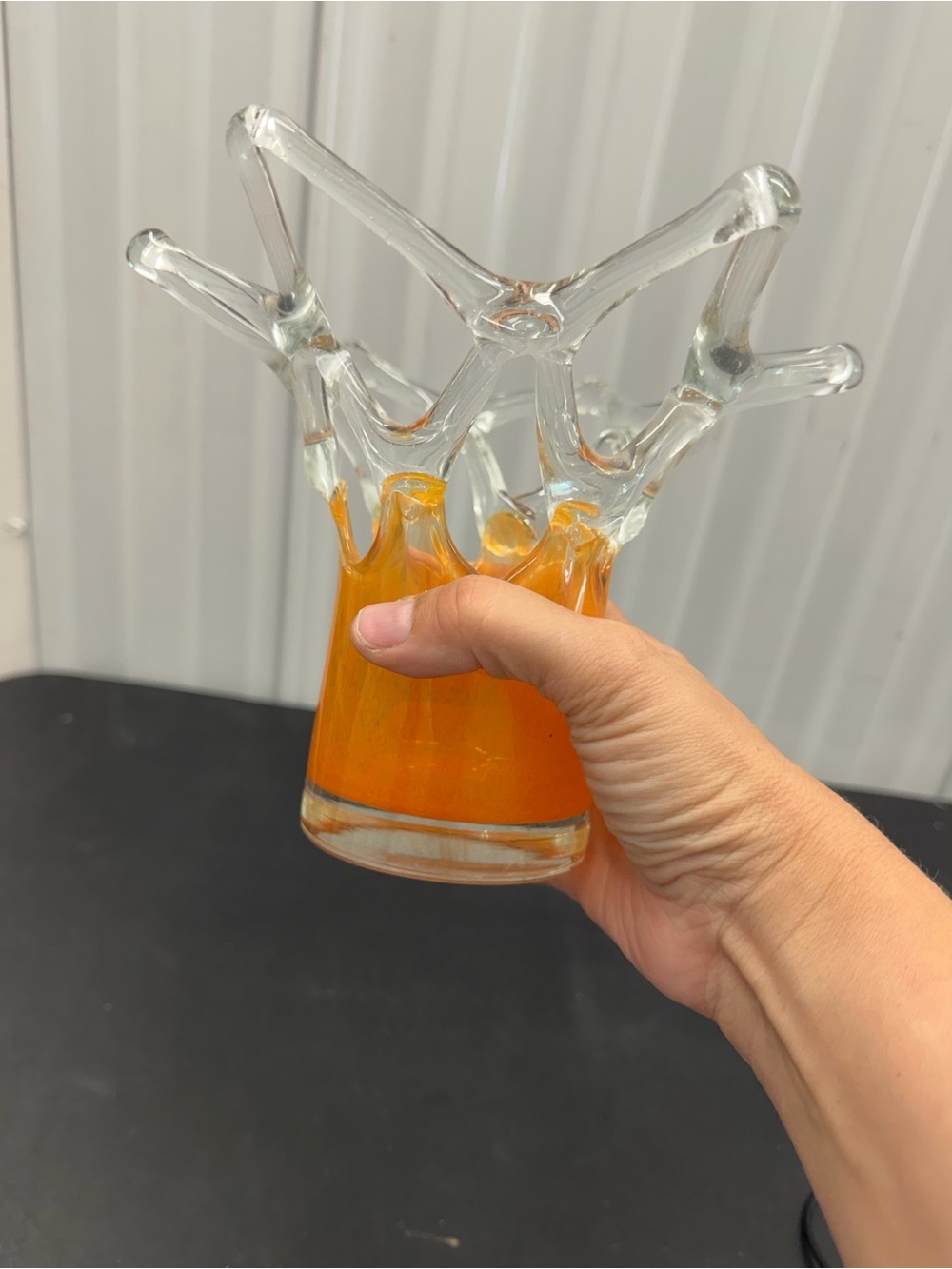 Vintage FTG Romania Orange Art Glass Star Vase